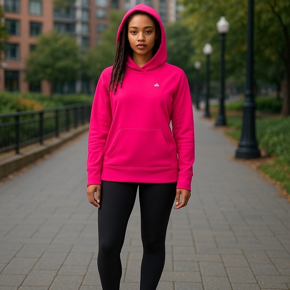 Women’s Adidas Climalite Pullover Hoodie Size Medium Pink Mock Neck Thumb Holes - Picture 1 of 5